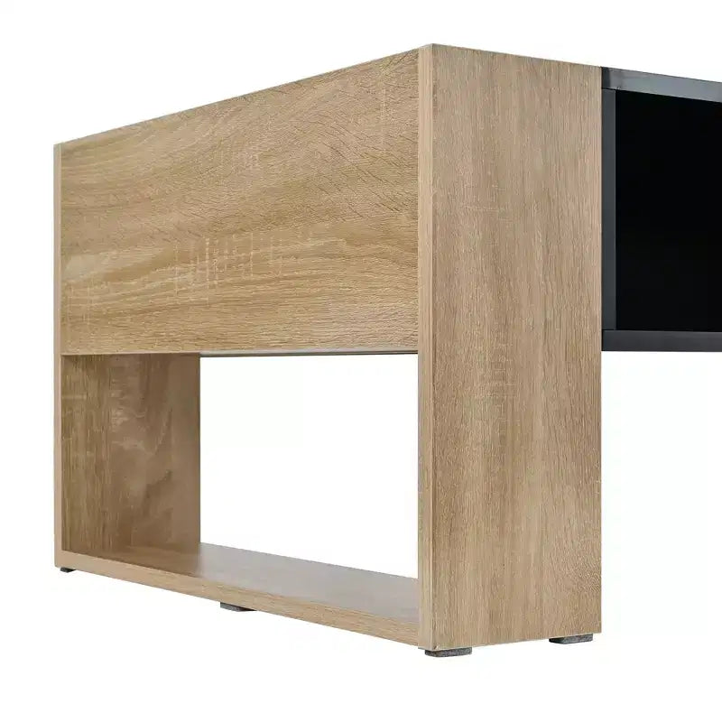Table basse rectangulaire avec tiroirs de rangement, table centrale bicolore brillante avec compartiments cachés, table d'appoint avec étagère de rangement ouverte