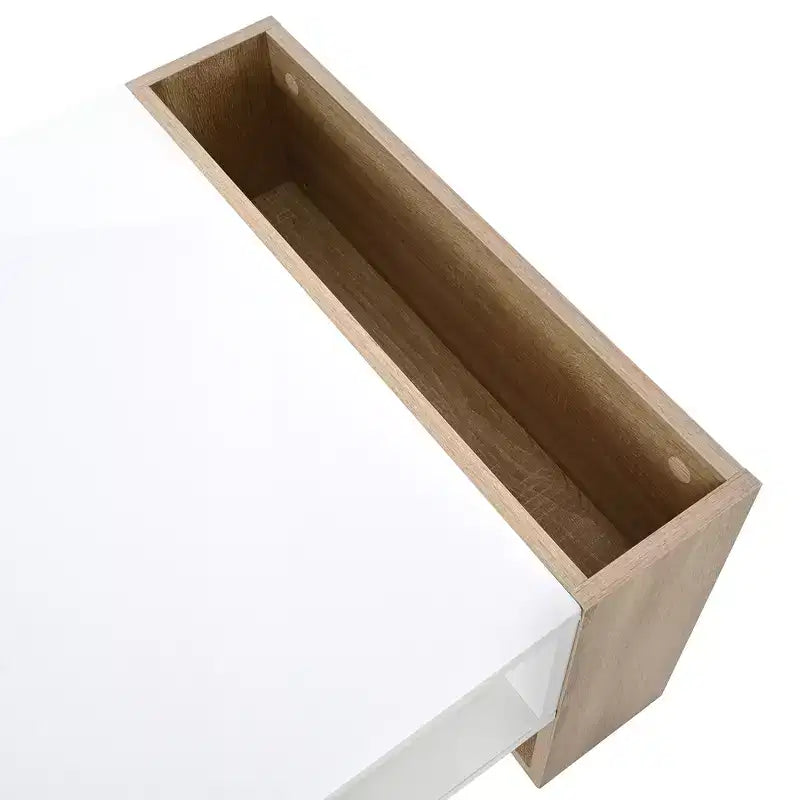 Table basse rectangulaire avec tiroirs de rangement, table centrale bicolore brillante avec compartiments cachés, table d'appoint avec étagère de rangement ouverte