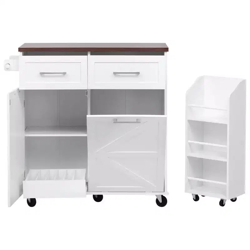 PexFix 47,2 Îlot de cuisine de ferme avec abattant, îlot de rangement de cuisine avec étagères latérales amovibles, deux tiroirs pour cuisine, salle à manger, blanc