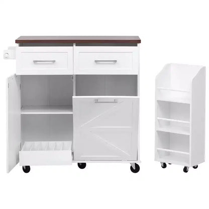PexFix 47,2 Îlot de cuisine de ferme avec abattant, îlot de rangement de cuisine avec étagères latérales amovibles, deux tiroirs pour cuisine, salle à manger, blanc