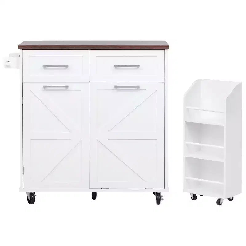 PexFix 47,2 Îlot de cuisine de ferme avec abattant, îlot de rangement de cuisine avec étagères latérales amovibles, deux tiroirs pour cuisine, salle à manger, blanc