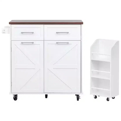 PexFix 47,2 Îlot de cuisine de ferme avec abattant, îlot de rangement de cuisine avec étagères latérales amovibles, deux tiroirs pour cuisine, salle à manger, blanc