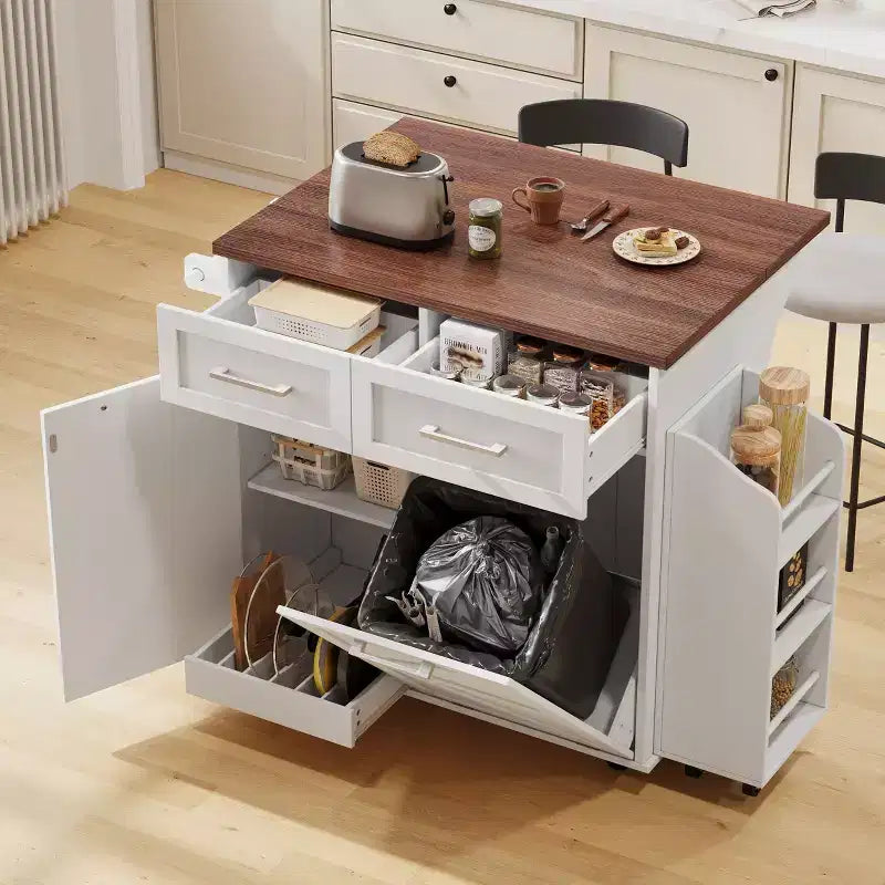 PexFix 47,2 Îlot de cuisine de ferme avec abattant, îlot de rangement de cuisine avec étagères latérales amovibles, deux tiroirs pour cuisine, salle à manger, blanc