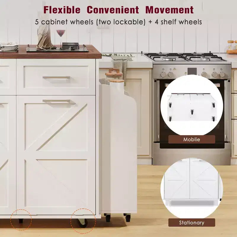 PexFix 47,2 Îlot de cuisine de ferme avec abattant, îlot de rangement de cuisine avec étagères latérales amovibles, deux tiroirs pour cuisine, salle à manger, blanc