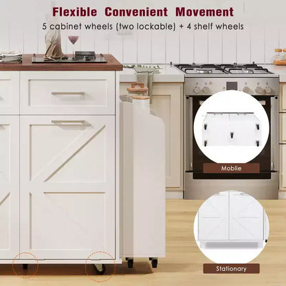 PexFix 47,2 Îlot de cuisine de ferme avec abattant, îlot de rangement de cuisine avec étagères latérales amovibles, deux tiroirs pour cuisine, salle à manger, blanc