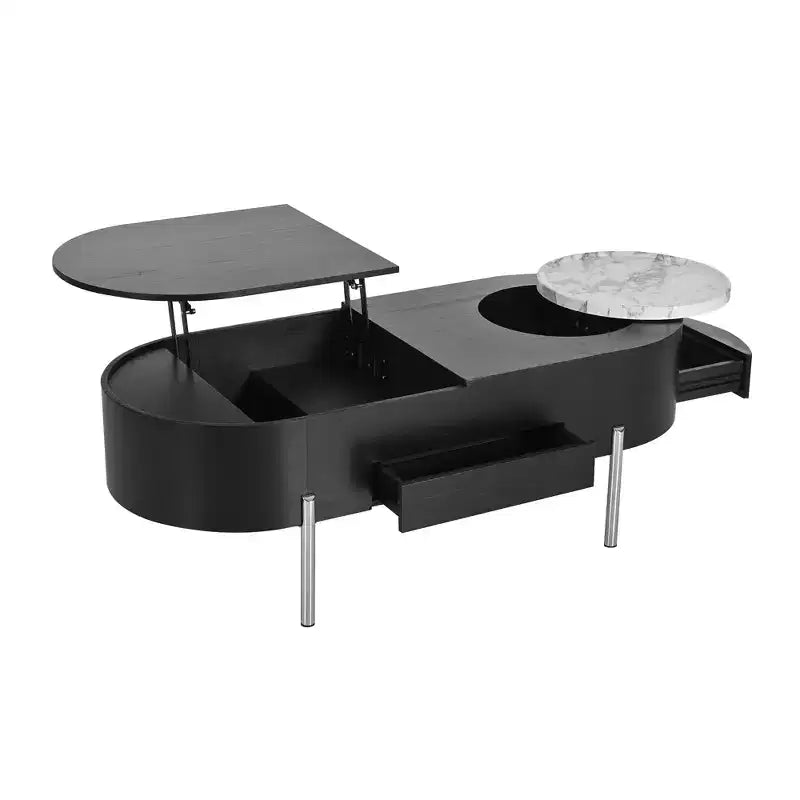 Table Basse Relevable avec Plateau, Table Centrale Ovale avec Rangement, Table de Canapé Moderne en Bois avec Tiroirs pour Salon, 120 cm