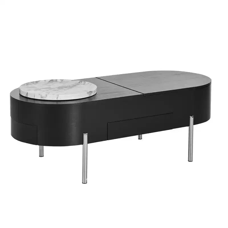 Table Basse Relevable avec Plateau, Table Centrale Ovale avec Rangement, Table de Canapé Moderne en Bois avec Tiroirs pour Salon, 120 cm