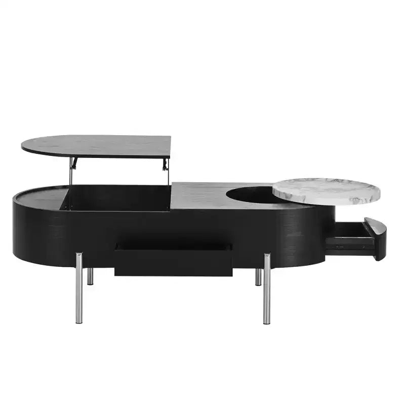 Table Basse Relevable avec Plateau, Table Centrale Ovale avec Rangement, Table de Canapé Moderne en Bois avec Tiroirs pour Salon, 120 cm