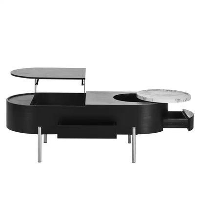 Table Basse Relevable avec Plateau, Table Centrale Ovale avec Rangement, Table de Canapé Moderne en Bois avec Tiroirs pour Salon, 120 cm