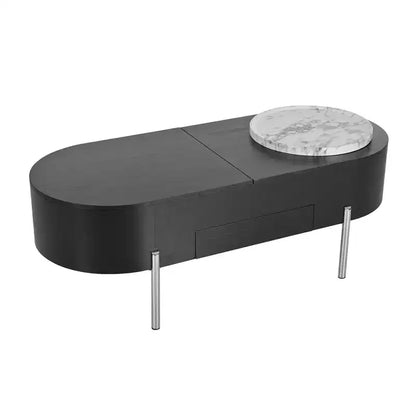 Table Basse Relevable avec Plateau, Table Centrale Ovale avec Rangement, Table de Canapé Moderne en Bois avec Tiroirs pour Salon, 120 cm