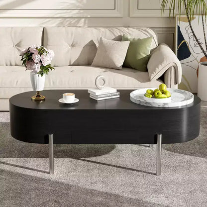 Table Basse Relevable avec Plateau, Table Centrale Ovale avec Rangement, Table de Canapé Moderne en Bois avec Tiroirs pour Salon, 120 cm