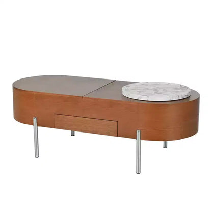 Table Basse Relevable avec Plateau, Table Centrale Ovale avec Rangement, Table de Canapé Moderne en Bois avec Tiroirs pour Salon, 120 cm