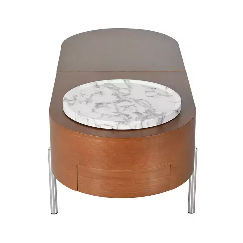 Table Basse Relevable avec Plateau, Table Centrale Ovale avec Rangement, Table de Canapé Moderne en Bois avec Tiroirs pour Salon, 120 cm