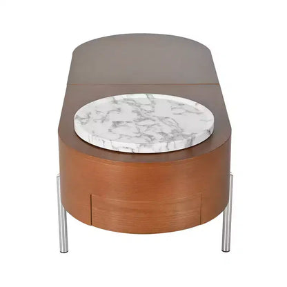 Table Basse Relevable avec Plateau, Table Centrale Ovale avec Rangement, Table de Canapé Moderne en Bois avec Tiroirs pour Salon, 120 cm