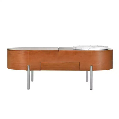 Table Basse Relevable avec Plateau, Table Centrale Ovale avec Rangement, Table de Canapé Moderne en Bois avec Tiroirs pour Salon, 120 cm