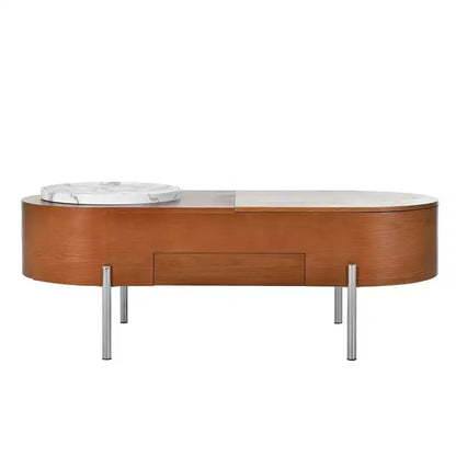 Table Basse Relevable avec Plateau, Table Centrale Ovale avec Rangement, Table de Canapé Moderne en Bois avec Tiroirs pour Salon, 120 cm