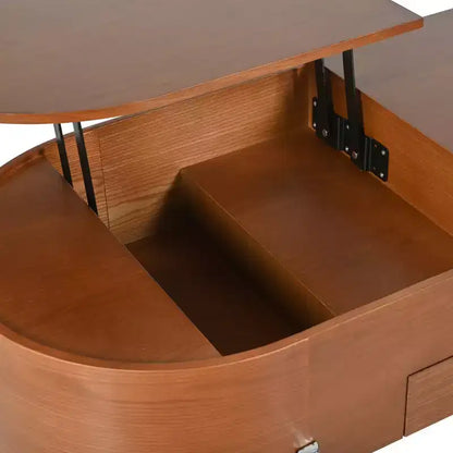 Table Basse Relevable avec Plateau, Table Centrale Ovale avec Rangement, Table de Canapé Moderne en Bois avec Tiroirs pour Salon, 120 cm
