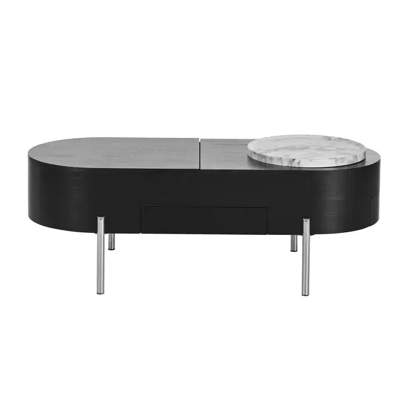 Table Basse Relevable avec Plateau, Table Centrale Ovale avec Rangement, Table de Canapé Moderne en Bois avec Tiroirs pour Salon, 120 cm
