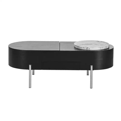 Table Basse Relevable avec Plateau, Table Centrale Ovale avec Rangement, Table de Canapé Moderne en Bois avec Tiroirs pour Salon, 120 cm