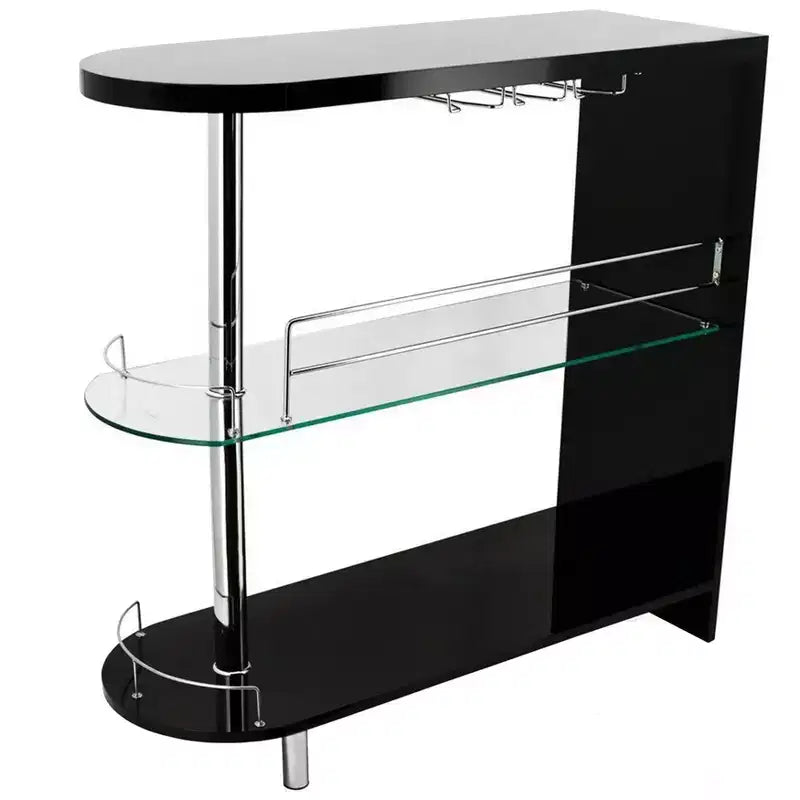 Table de bar moderne Royal Hampton de 42 pouces, 3 étagères, verre trempé, noir, chrome