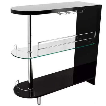 Table de bar moderne Royal Hampton de 42 pouces, 3 étagères, verre trempé, noir, chrome