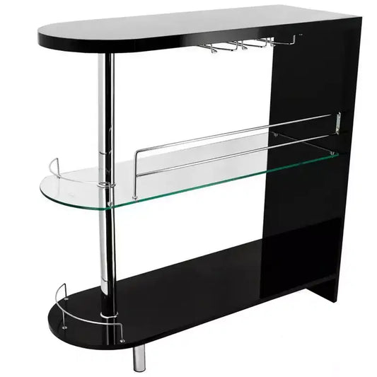 Table de bar moderne Royal Hampton de 42 pouces, 3 étagères, verre trempé, noir, chrome