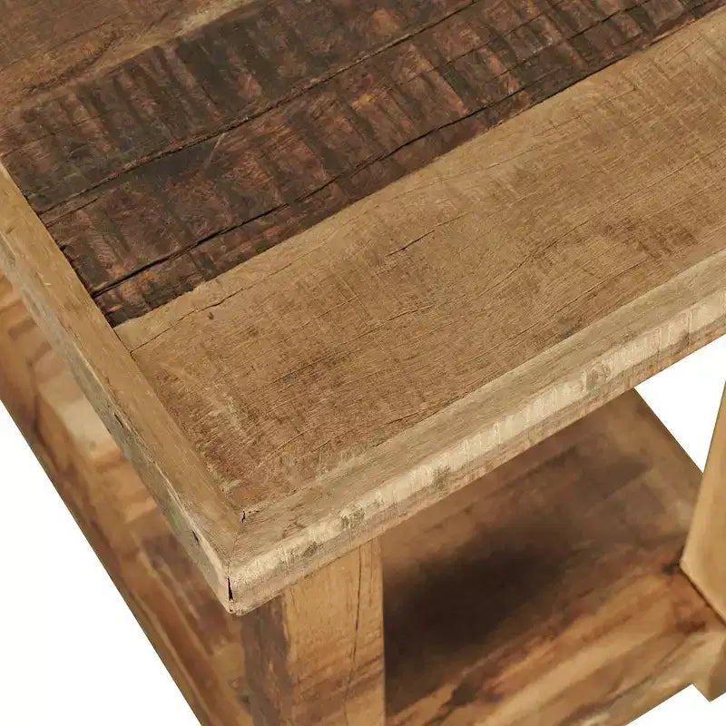 Jofran, table d'appoint rustique en bois massif recyclé avec étagère de rangement