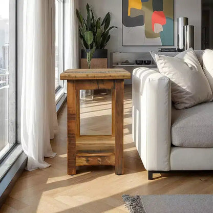 Jofran, table d'appoint rustique en bois massif recyclé avec étagère de rangement