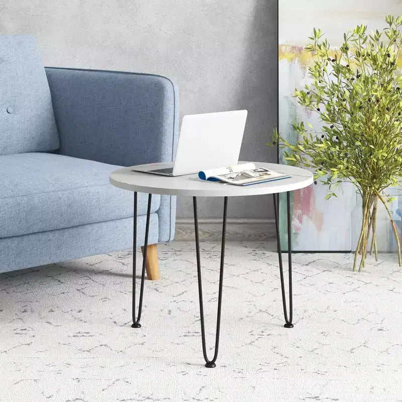 Table basse Costway aspect marbre avec pieds en métal pour salon/bureau, blanc