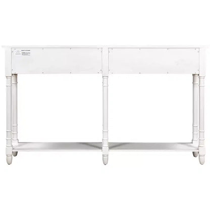 Table console étroite vintage avec rangement, table d'entrée en bois avec 4 tiroirs et étagère ouverte, table de canapé rétro pour salon et couloir
