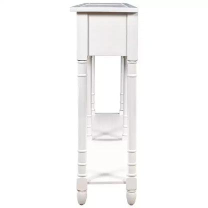 Table console étroite vintage avec rangement, table d'entrée en bois avec 4 tiroirs et étagère ouverte, table de canapé rétro pour salon et couloir