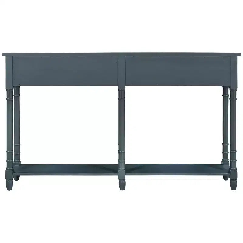 Table console étroite vintage avec rangement, table d'entrée en bois avec 4 tiroirs et étagère ouverte, table de canapé rétro pour salon et couloir