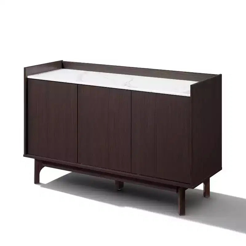LuxenHome Modi Bahut avec 3 portes, côtés surélevés, plateau imitation marbre, bois manufacturé