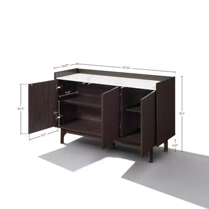 LuxenHome Modi Bahut avec 3 portes, côtés surélevés, plateau imitation marbre, bois manufacturé