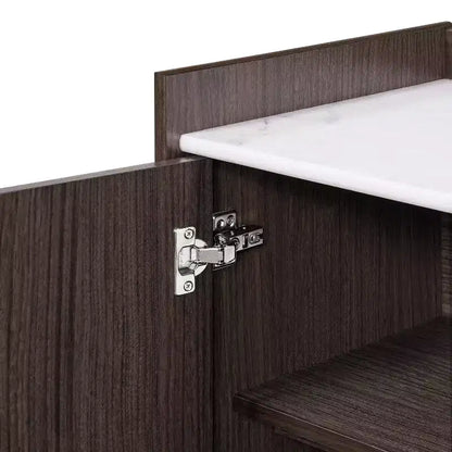 LuxenHome Modi Bahut avec 3 portes, côtés surélevés, plateau imitation marbre, bois manufacturé