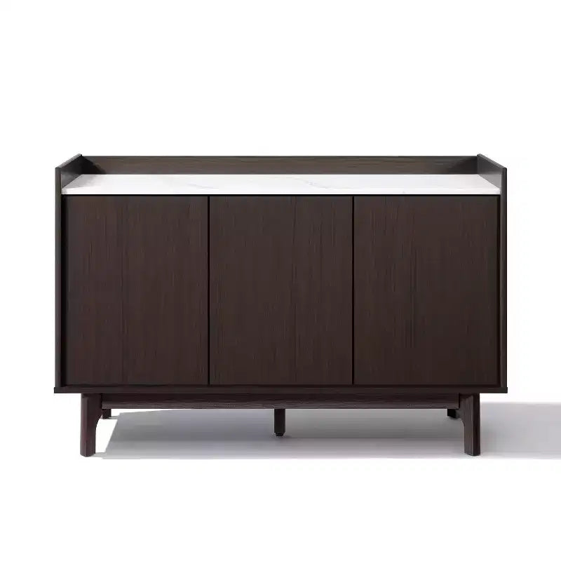 LuxenHome Modi Bahut avec 3 portes, côtés surélevés, plateau imitation marbre, bois manufacturé