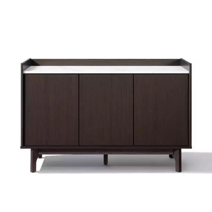 LuxenHome Modi Bahut avec 3 portes, côtés surélevés, plateau imitation marbre, bois manufacturé