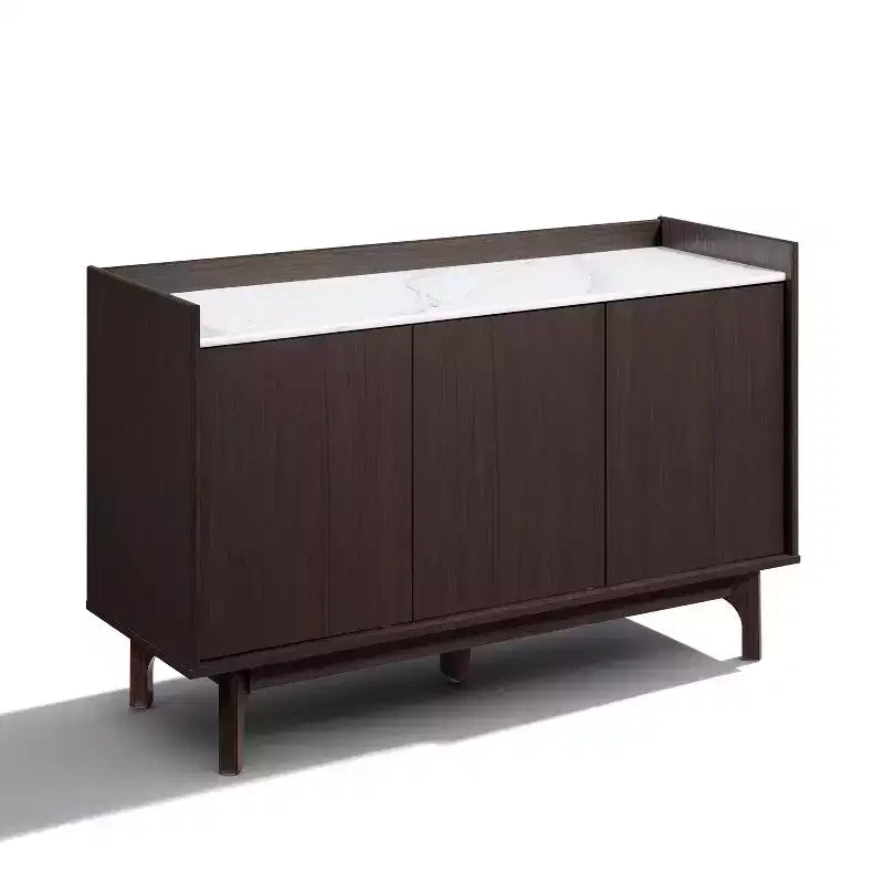 LuxenHome Modi Bahut avec 3 portes, côtés surélevés, plateau imitation marbre, bois manufacturé
