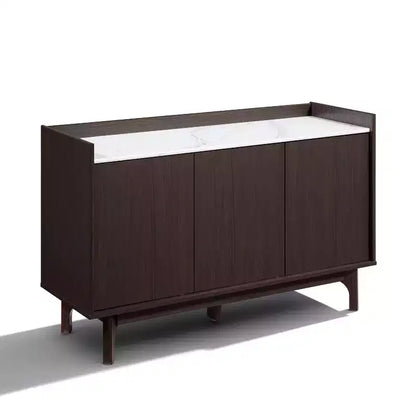 LuxenHome Modi Bahut avec 3 portes, côtés surélevés, plateau imitation marbre, bois manufacturé