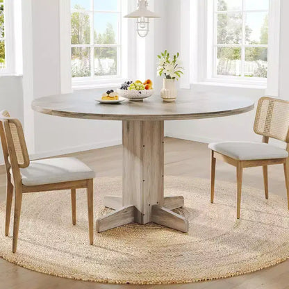 Table à manger ronde de 47 pouces pour 4 personnes, table de cuisine en bois de style ferme, table de dîner circulaire pour cuisine, salon, salle à manger