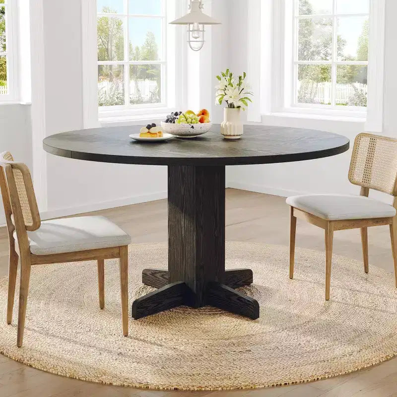 47 Inch Round Dining Table for 4,Farmhouse Wood Kitchen Table, Circle Dinner Table for Kitchen, Living Room, Dining Room