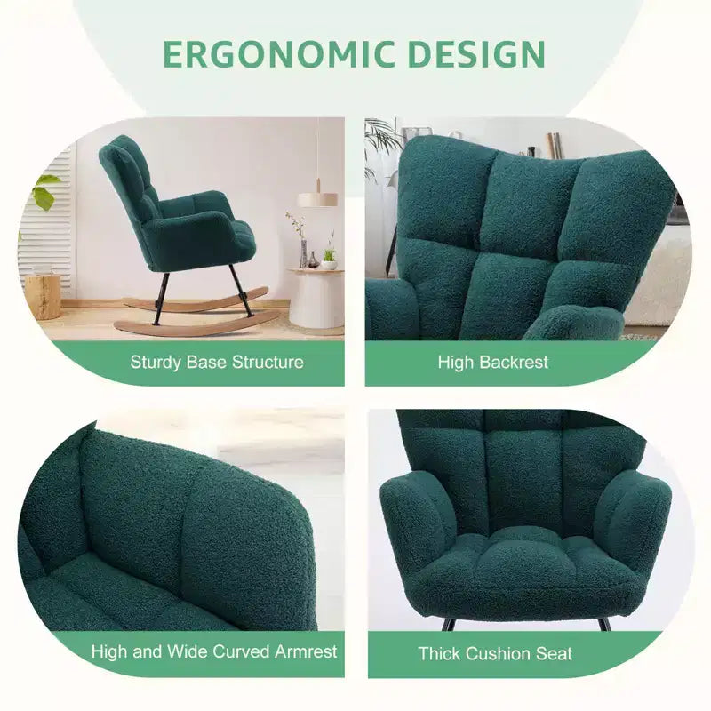 MAYEERTY Fauteuil à bascule moderne rembourré en teddy avec dossier haut pour chambre d'enfant, chambre à coucher, salon