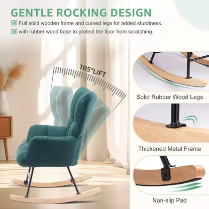 MAYEERTY Fauteuil à bascule moderne rembourré en teddy avec dossier haut pour chambre d'enfant, chambre à coucher, salon