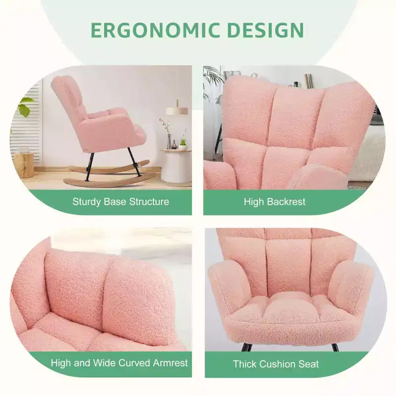 MAYEERTY Fauteuil à bascule moderne rembourré en teddy avec dossier haut pour chambre d'enfant, chambre à coucher, salon