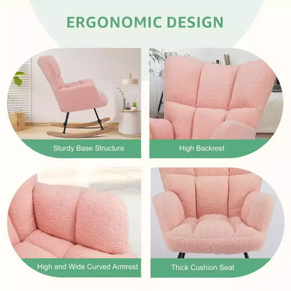 MAYEERTY Fauteuil à bascule moderne rembourré en teddy avec dossier haut pour chambre d'enfant, chambre à coucher, salon