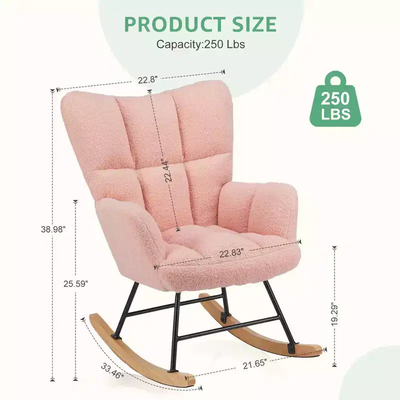 MAYEERTY Fauteuil à bascule moderne rembourré en teddy avec dossier haut pour chambre d'enfant, chambre à coucher, salon