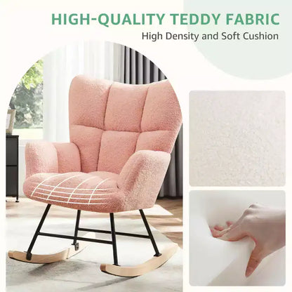 MAYEERTY Fauteuil à bascule moderne rembourré en teddy avec dossier haut pour chambre d'enfant, chambre à coucher, salon