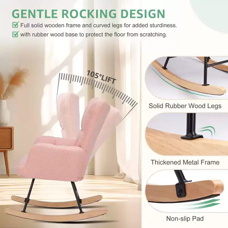 MAYEERTY Fauteuil à bascule moderne rembourré en teddy avec dossier haut pour chambre d'enfant, chambre à coucher, salon