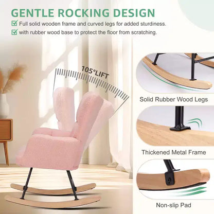 MAYEERTY Fauteuil à bascule moderne rembourré en teddy avec dossier haut pour chambre d'enfant, chambre à coucher, salon