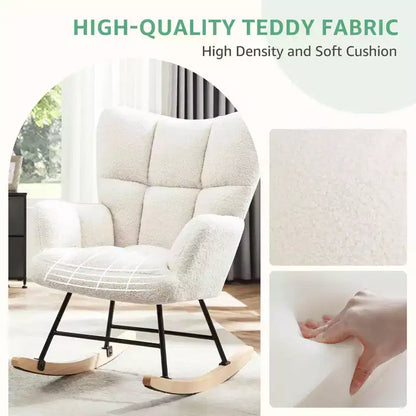MAYEERTY Fauteuil à bascule moderne rembourré en teddy avec dossier haut pour chambre d'enfant, chambre à coucher, salon